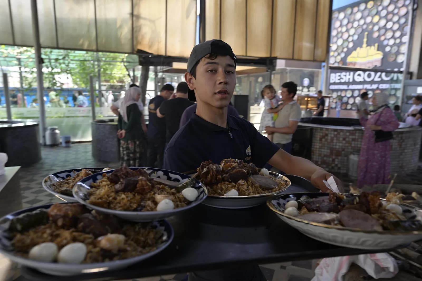 Plates of plov, Uzbekistan's national dish